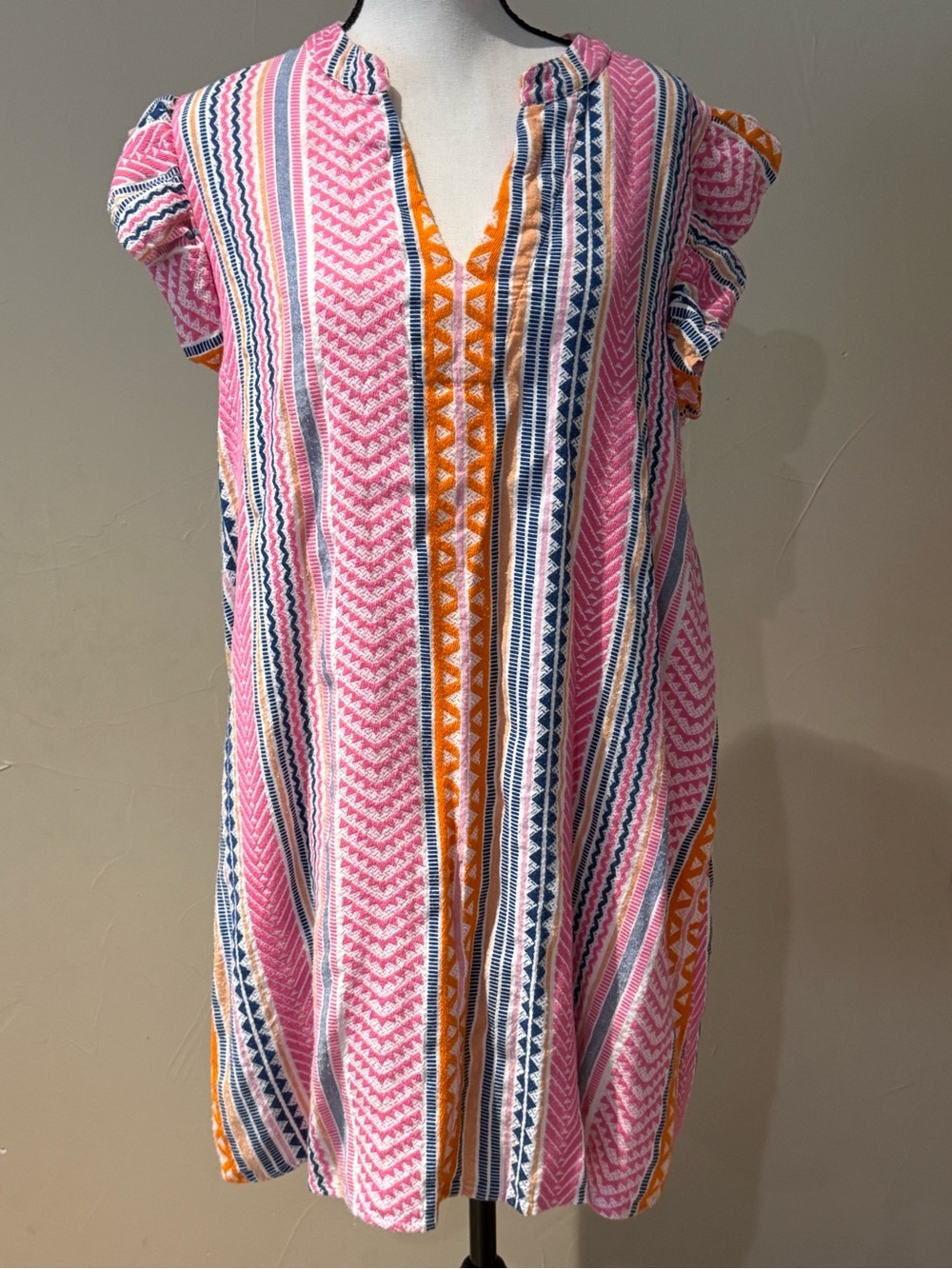 THML Pink Striped Summer Dress with Orange & Navy Accents